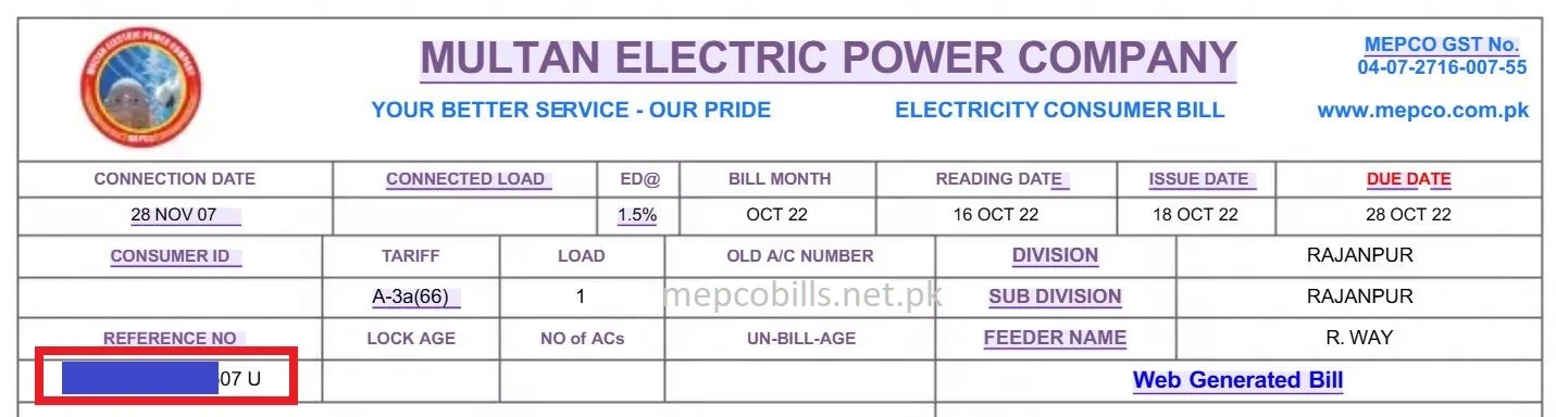 mepco bill online reference id 14 digits